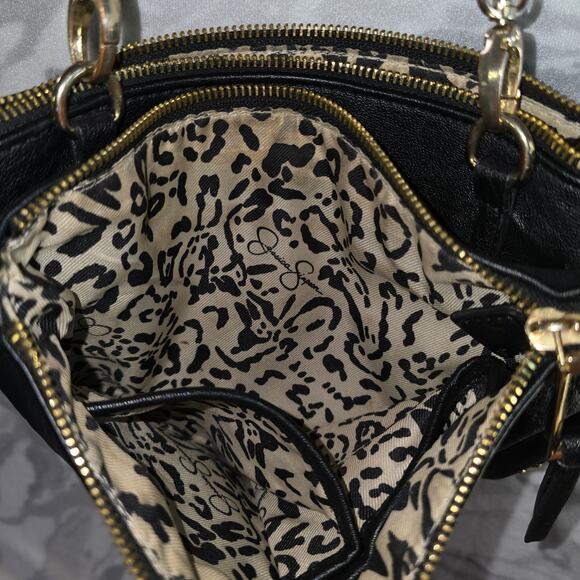Jessica Simpson Black Faux Leather Crossbody Purse with Gold Metallic Accents - Picture 6 of 10